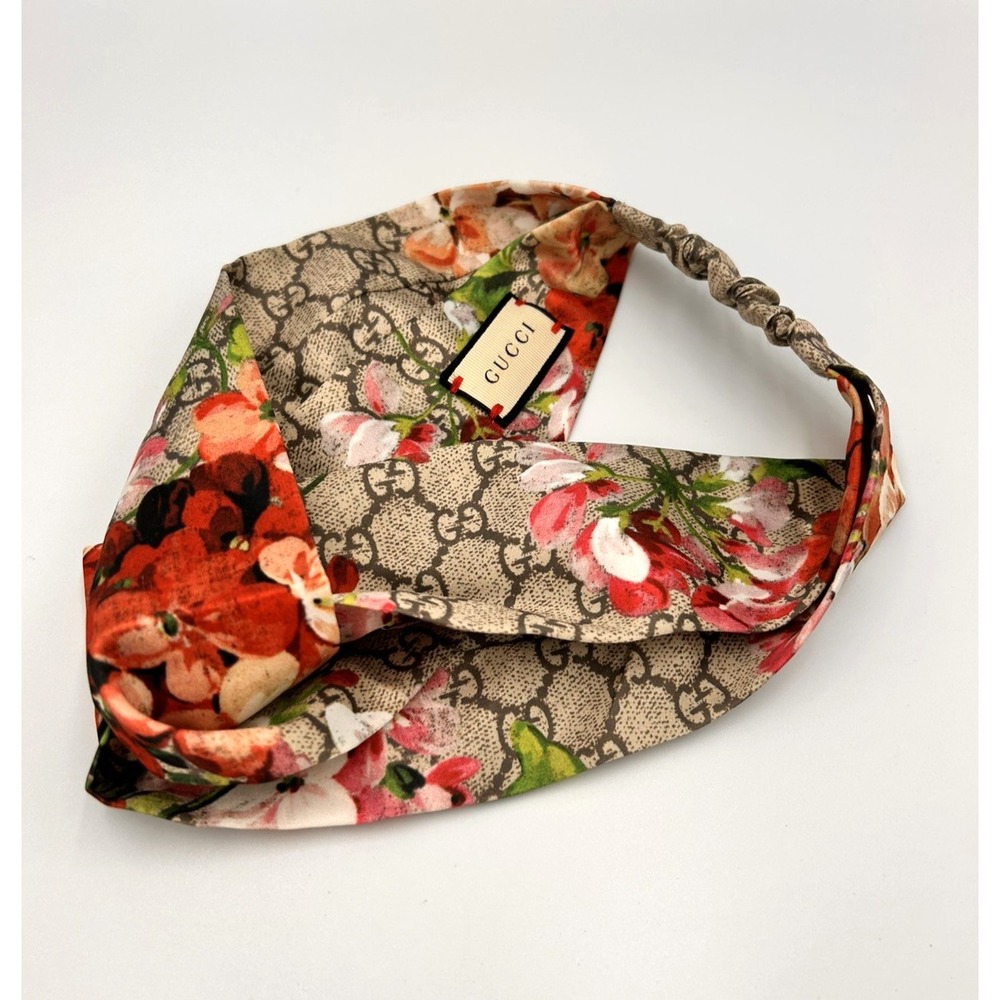 GUCCI HEADBAND RED BLOOM FLORAL SILK HAIR TWIST TURBAN SCARF